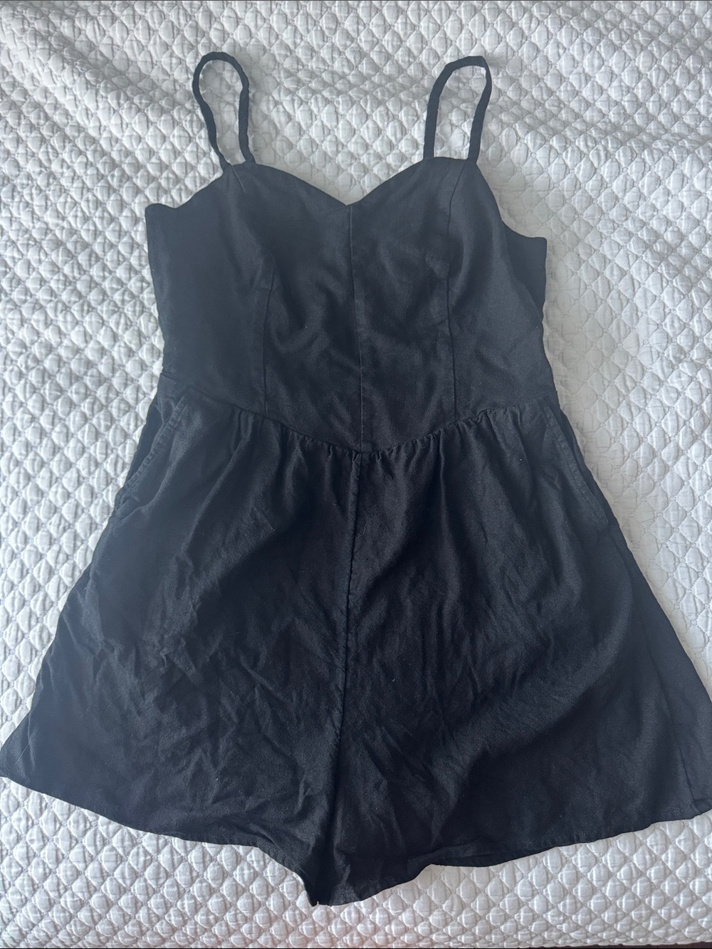 Black Spaghetti-Strap One-Piece Romper with pockets!
